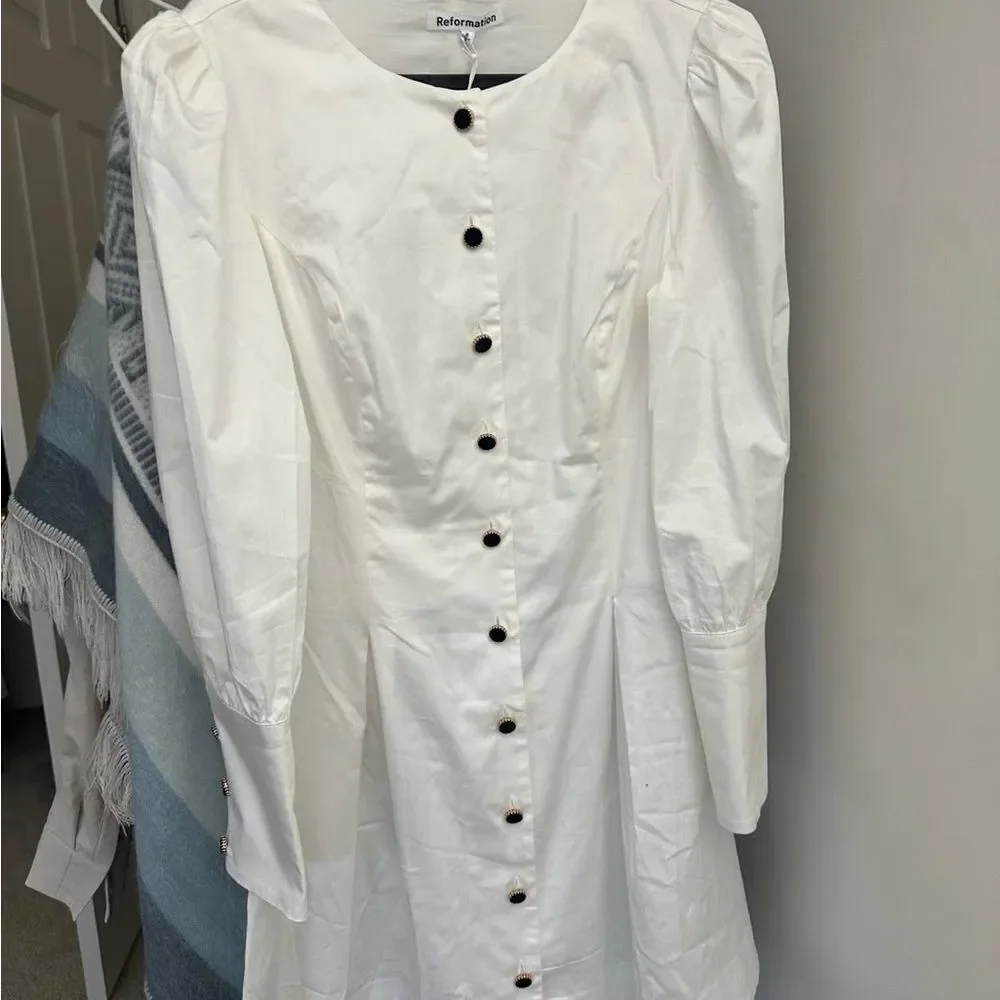 Reformation Lovisa Long Sleeve Stretch Organic Cotton Minidress - White - Size 6